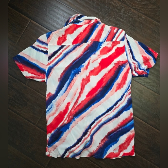 No Boundaries Button Up Red White Blue Mens Collared Shirt Medium - Picture 8 of 10